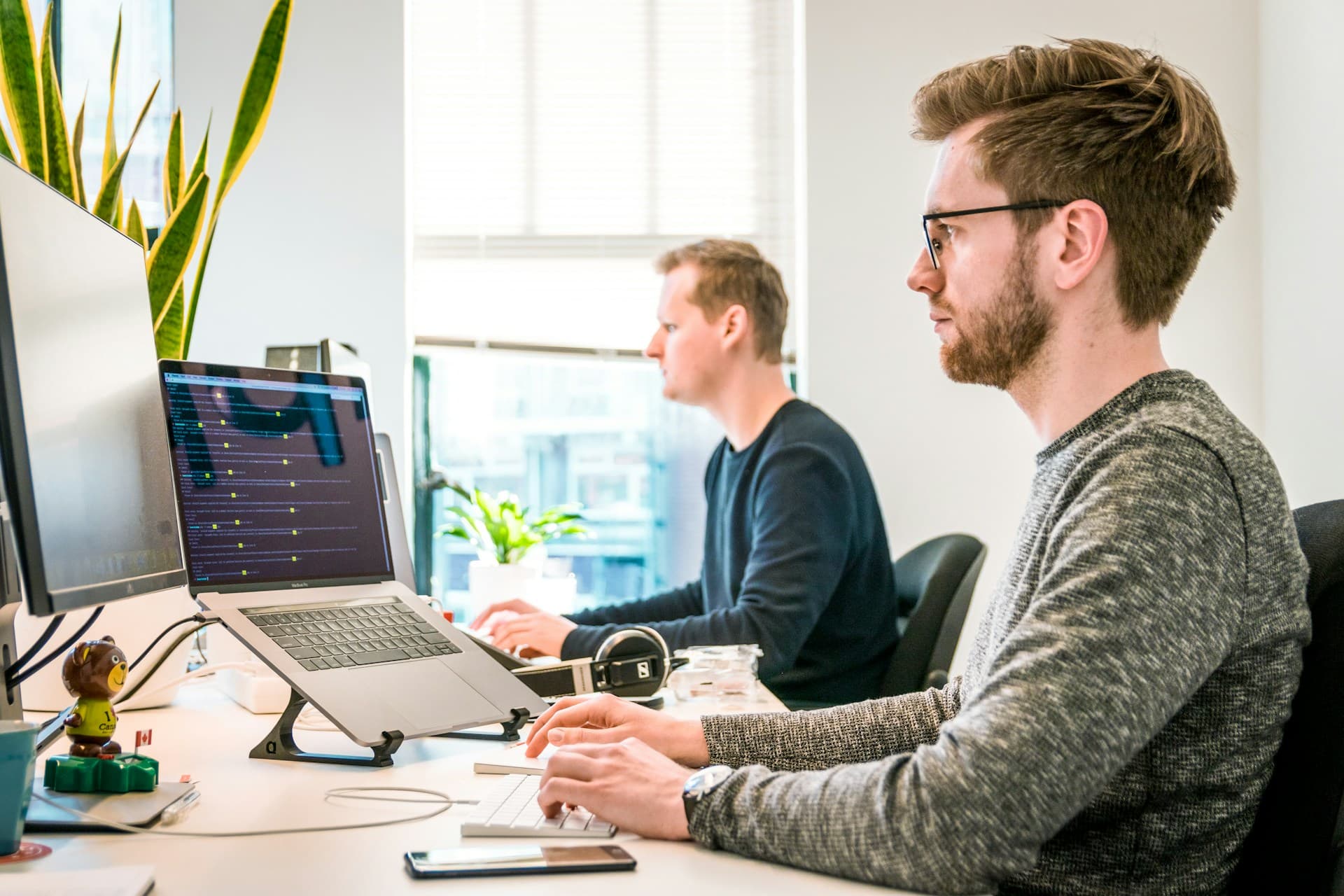 Software team collaborating in an office